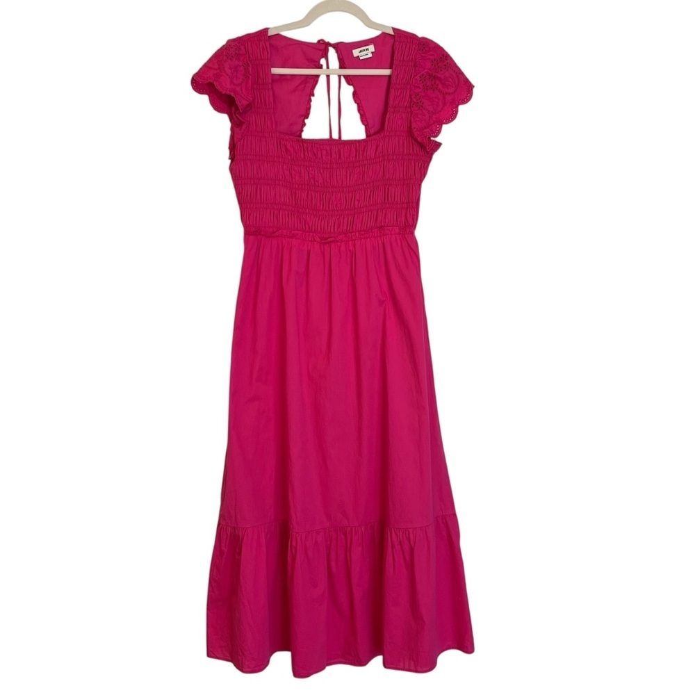 Jason Wu Smocked Cutout Open Back Ruffle Midi Dress Magenta Pink Large Feminine